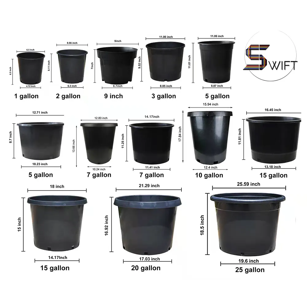 Round Nursery Plastic Pots Flowers 5 Gallon Factory Supply Plastic Nursery Black Planter Plant Pots