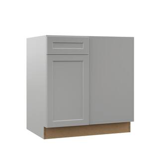 Hampton Bay Designer Series Melvern Assembled 33x34.5x23.75 in. Corner Base Kitchen Cabinet in Heron Gray BB42R-MLGR