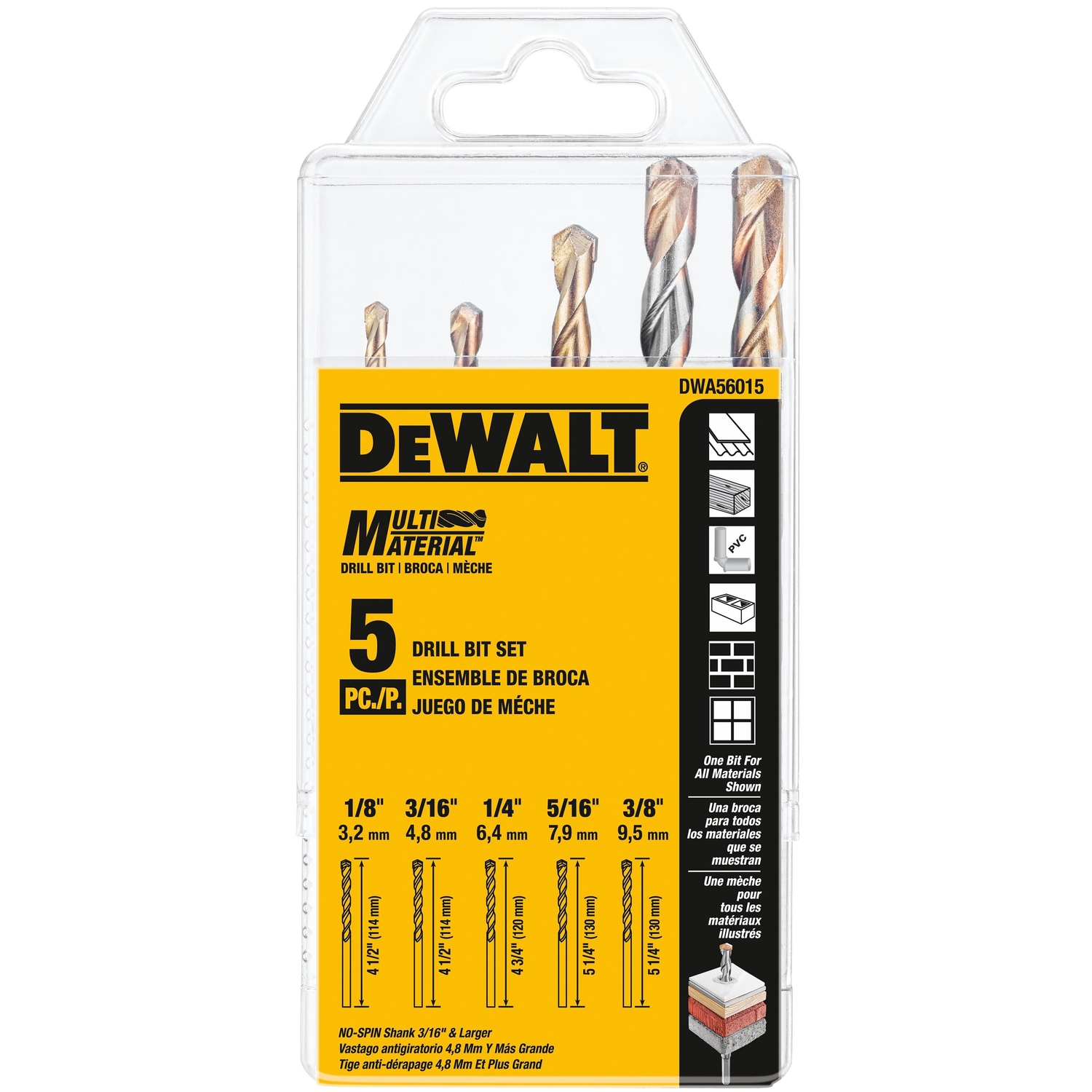 DW Multi-Material Drill Bit Set 5 pc