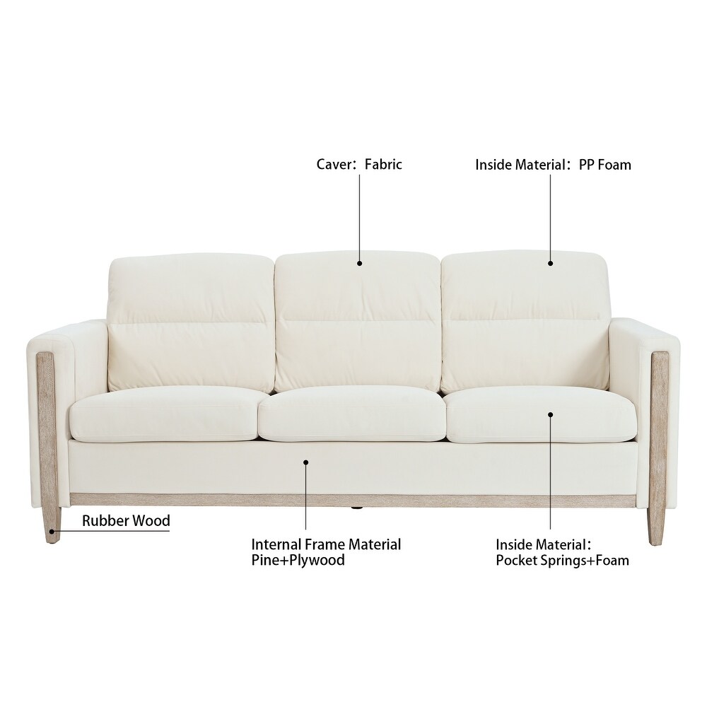 Solid Wood 3 Seater Sofa with Removable Cushions and Side Storage