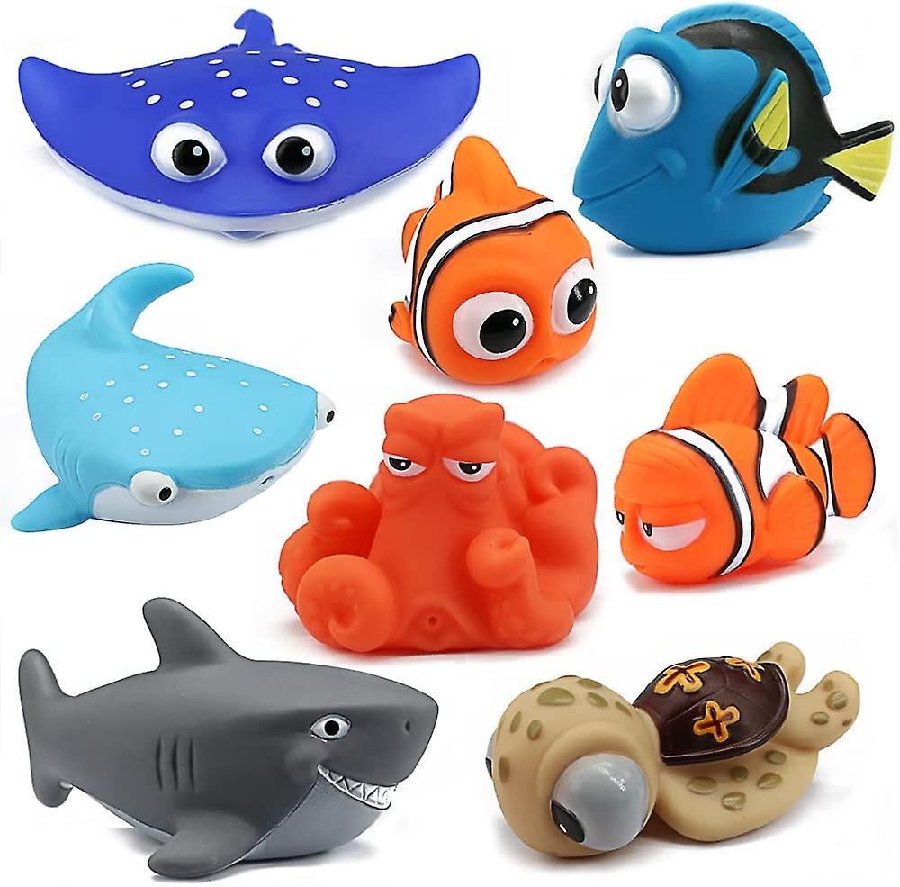 Baicccf 8pcs Finding Dory Nemo Bath Squirt Toys， Floating Sea Animals (shark Octopus Clownfish Turtle Devil Fish) Bathtub Water Squirt Bath Toy For Ba