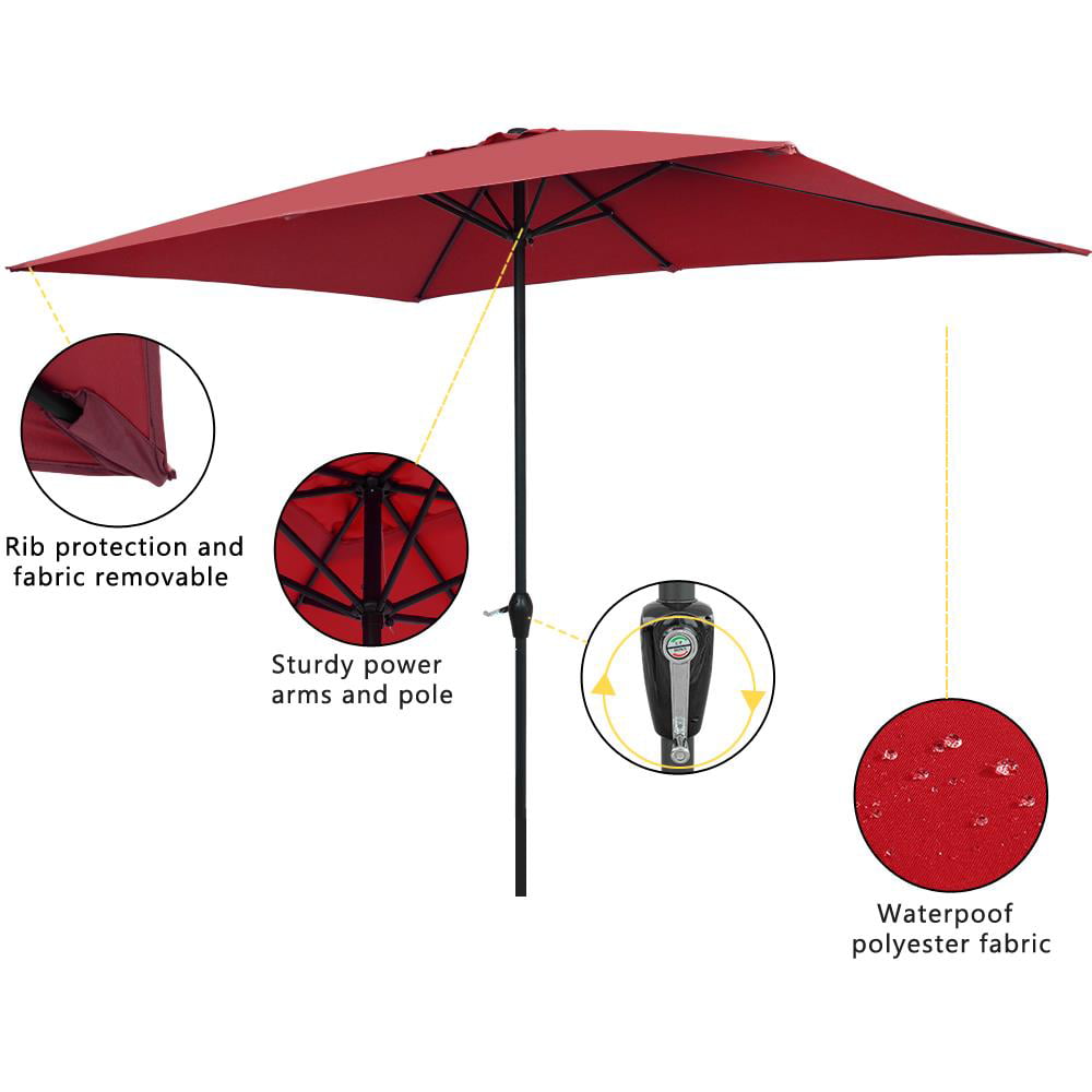 Winado 10ft Square Patio Outdoor Umbrella Market Umbrella with Crank Red