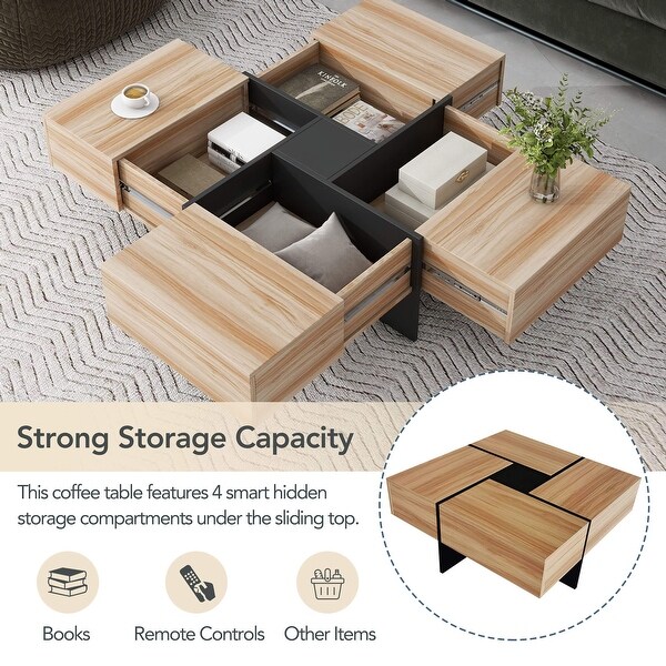 Coffee Table with 4 Hidden Storage Compartments