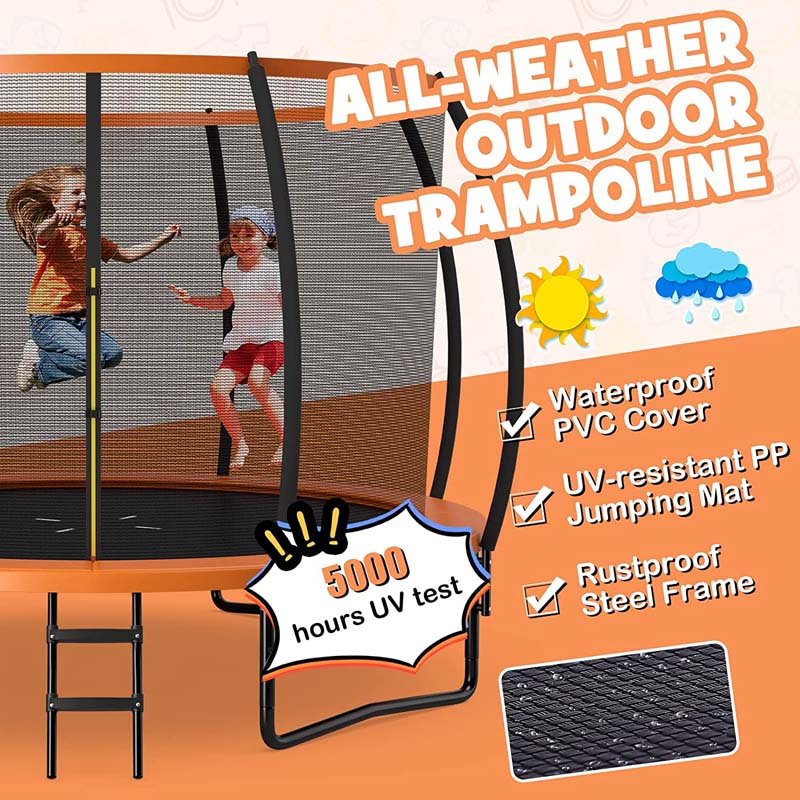 8/10/12FT ASTM Approved Outdoor Large Recreational Trampoline with Ladder & Enclosure Net Safety Pad