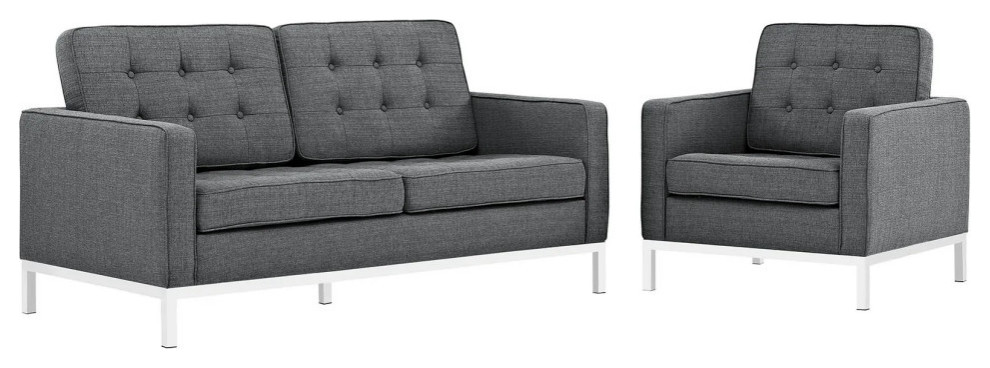 Fiona Gray Living Room Set Upholstered Fabric Set of 2   Contemporary   Living Room Furniture Sets   by V.S.D Furniture  Houzz