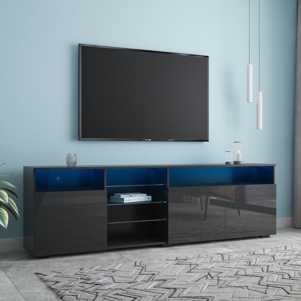 78'' High Gloss RGB LED TV Stand with Left 3-Tier Glass ShelfandCabinet