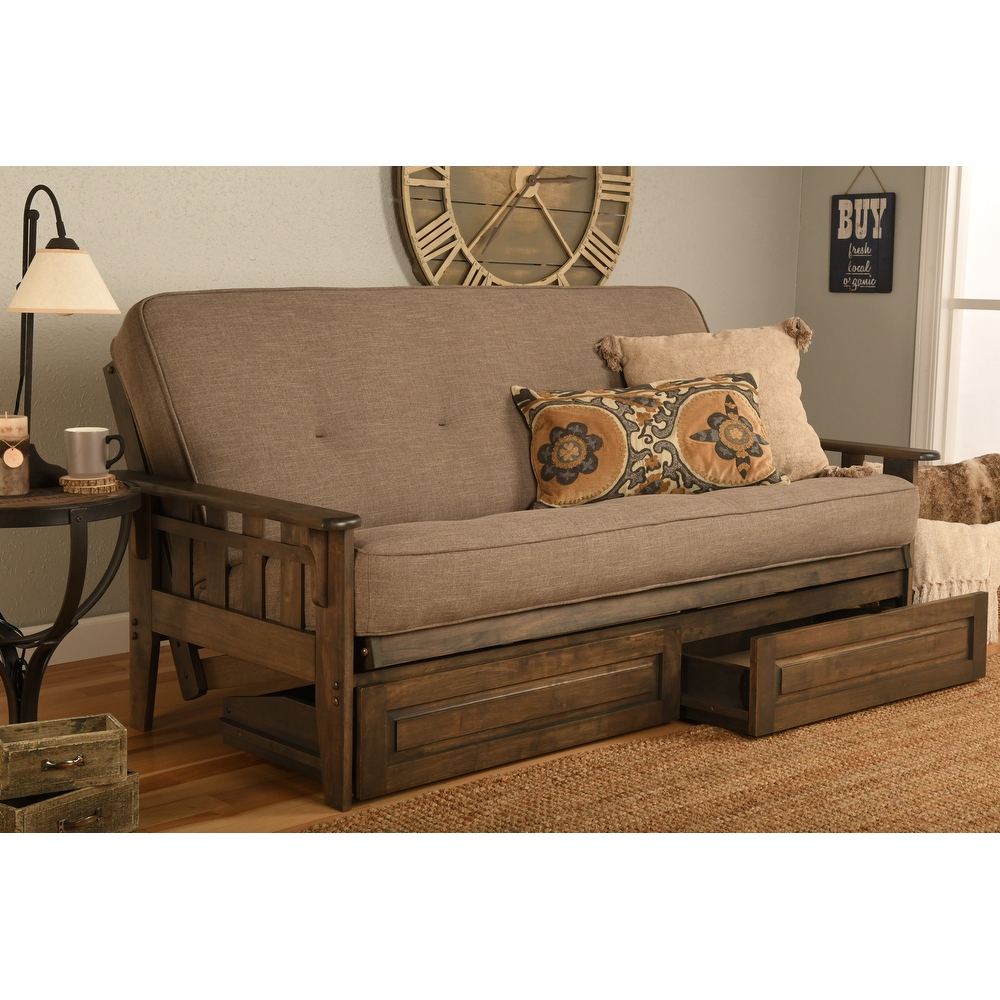 Somette Tucson Rustic Walnut Full size Futon Set with Storage Drawers