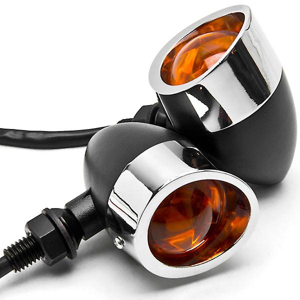 2pc Black / Chrome Motorcycle Turn Signals Lights Compatible with Harley Davidson Softail Night Train Deluxe FLSTNI