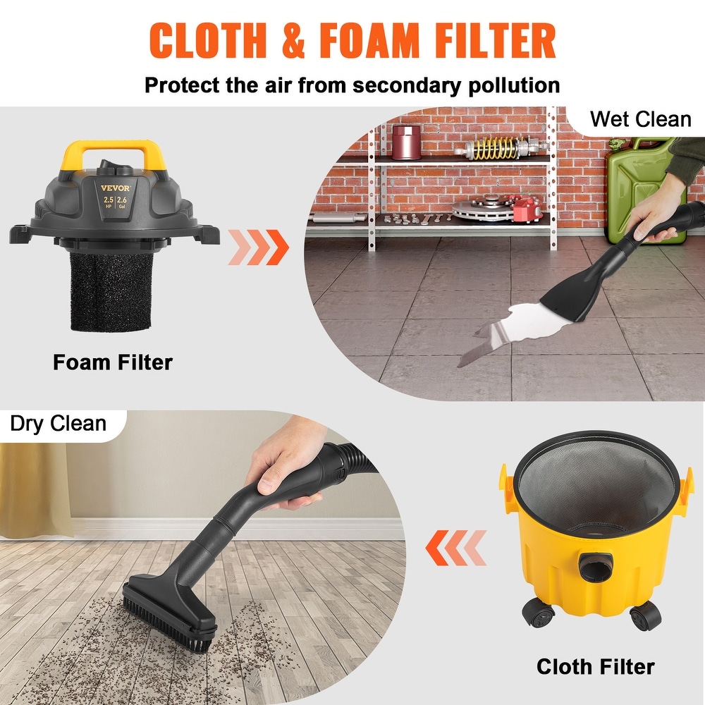 VEVOR Wet Dry Vac 3 in 1 Shop Vacuum with Blowing Function Portable Attachments to Clean Floor