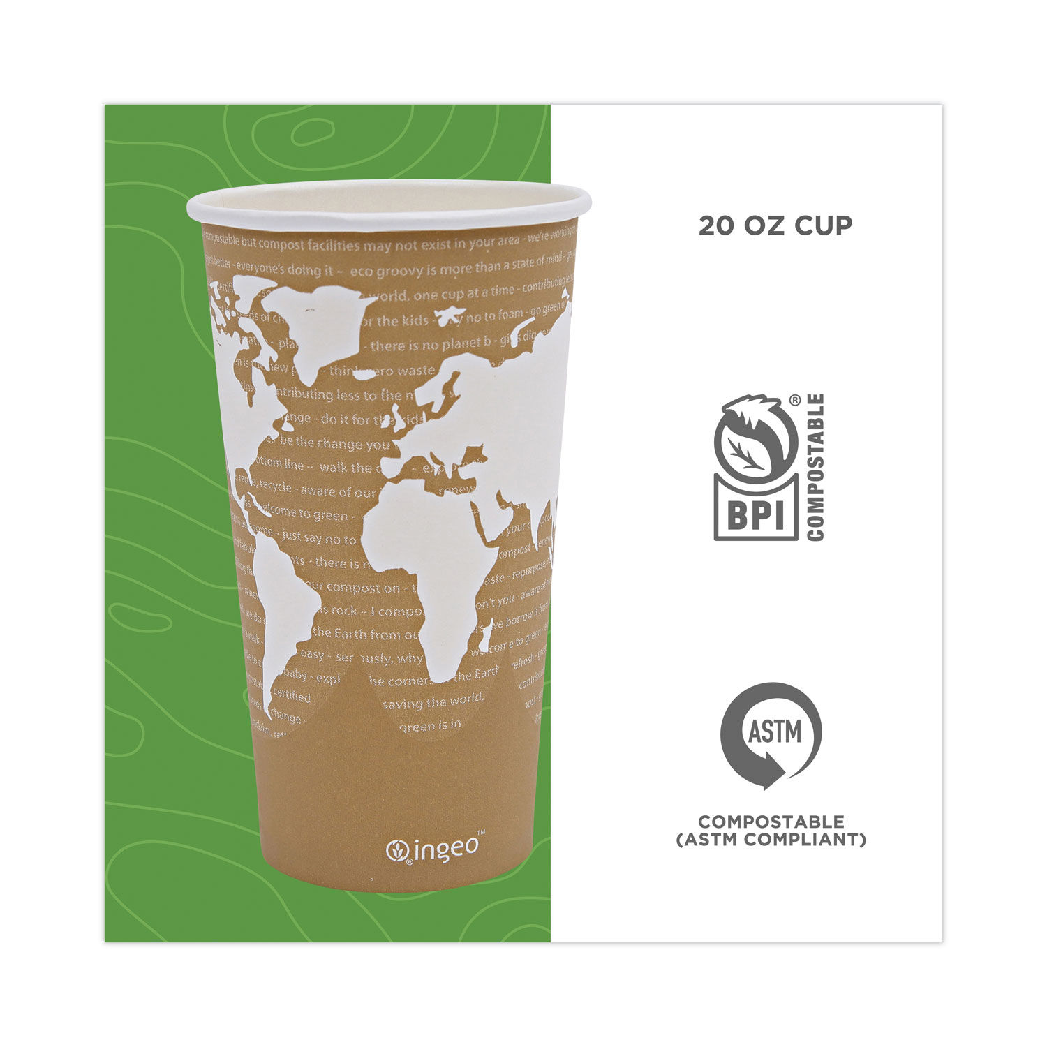 World Art Renewable and Compostable Hot Cups by Eco-Productsandreg; ECOEPBHC20WA