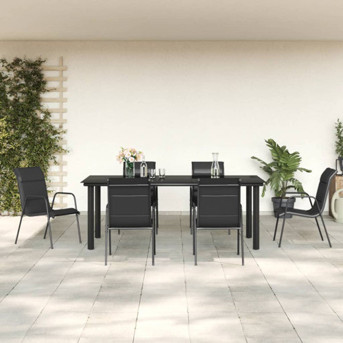 vidaXL Patio Dining Set 7 Piece Table and Chair Black Steel and Textilene   Outdoor Dining Sets   by vidaXL LLC  Houzz