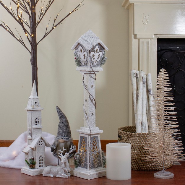 Led Snow covered Wooden Christmas Tabletop Lamp Post