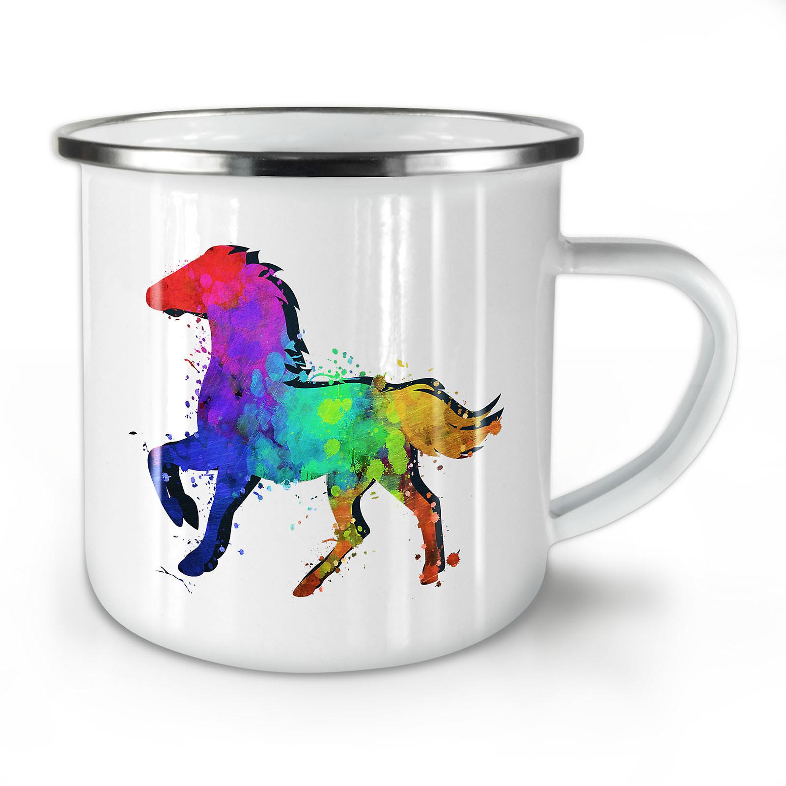 Splash Horse Paint NEW WhiteTea Coffee Enamel Mug10 oz | Wellcoda