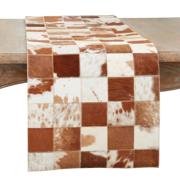 Saro Lifestyle Table Runner With Hair On Leather Construction 16 quot x72 quot Brown