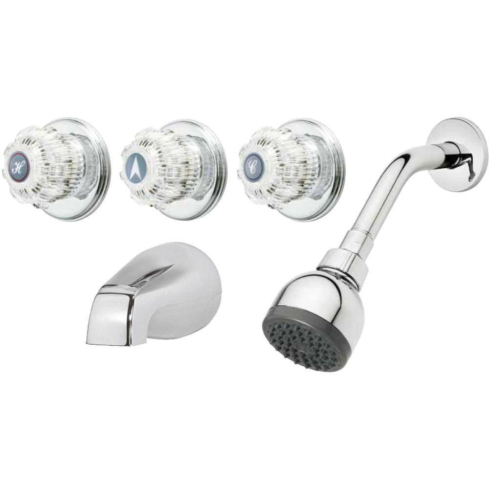 HOMEWERKS 3-Handle 1-Spray Tub and Shower Faucet in Chrome (Valve Included) 10-B83WCHB