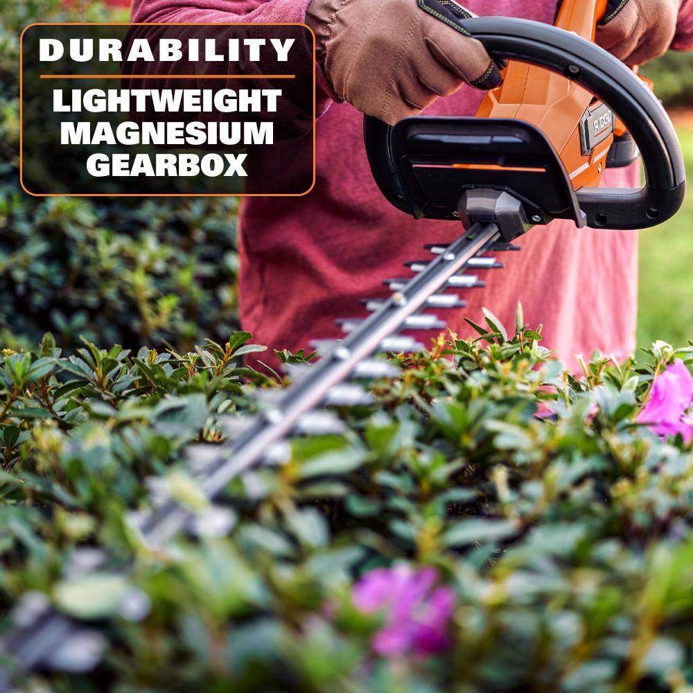 RIDGID 18V Brushless Cordless Battery 22 in. Hedge Trimmer with 2.0 Ah Battery and Charger R01401K