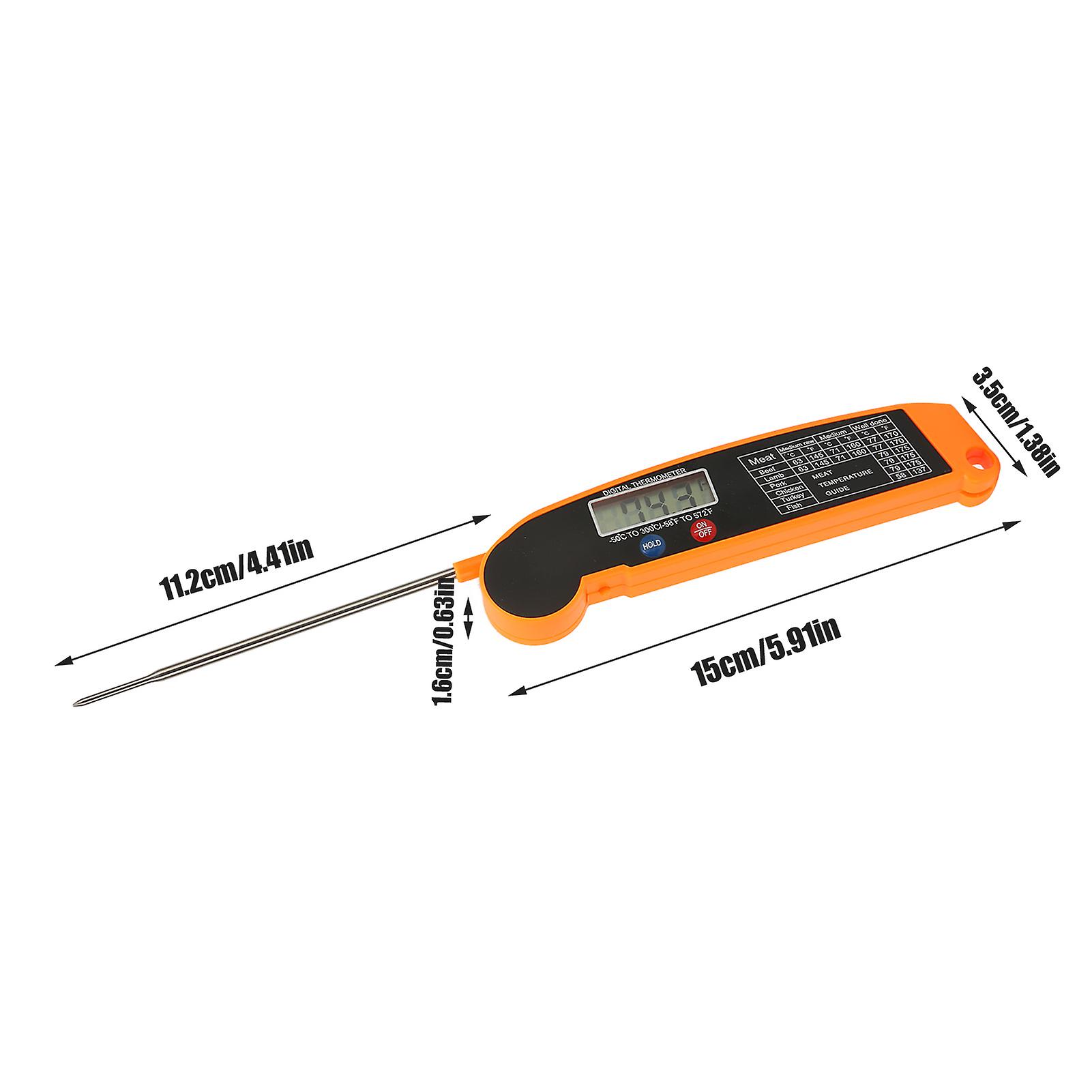 Digital Meat Thermometer， Waterproof Instant Read Food Thermometer With Foldable Probe Food Temperature Tester For Cooking Grilling Bbq[orange]