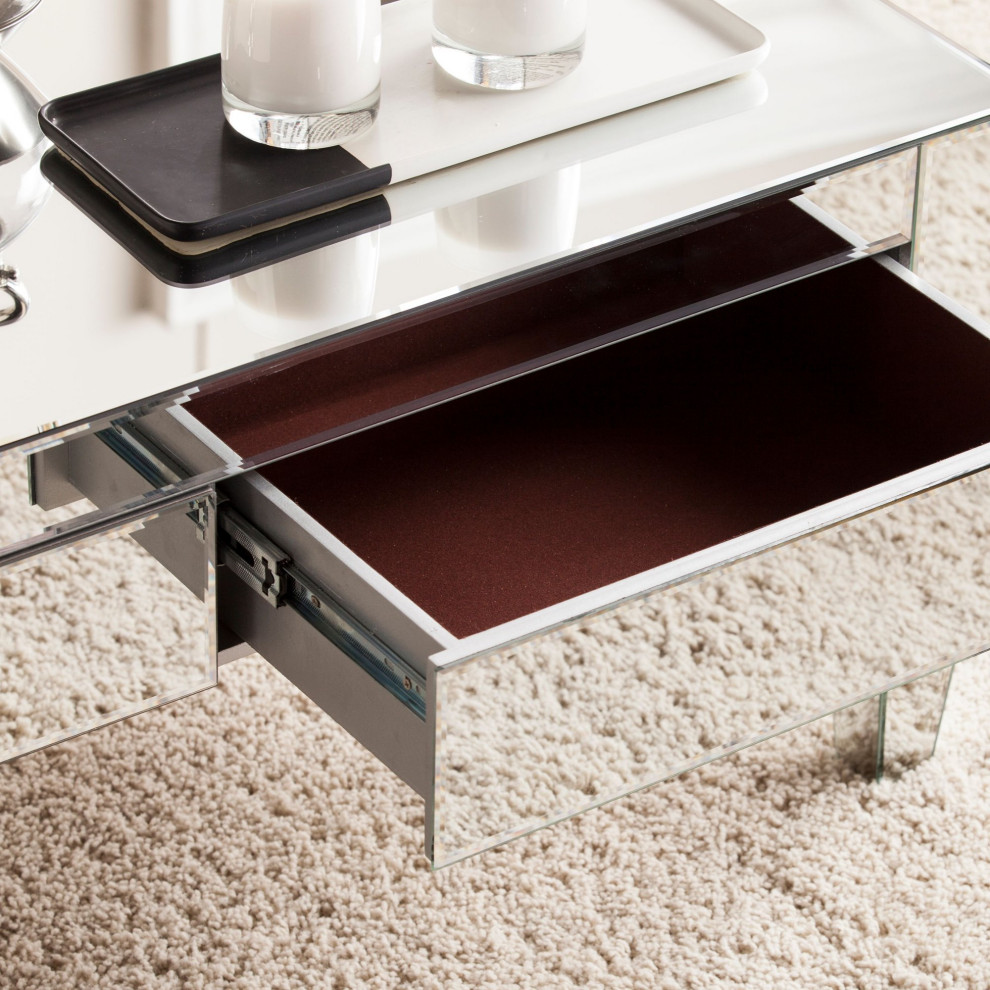 Elegant Coffee Table  Mirrored Design With Tapered Legs and 2 Storage Drawers   Contemporary   Coffee Tables   by Declusia  Houzz