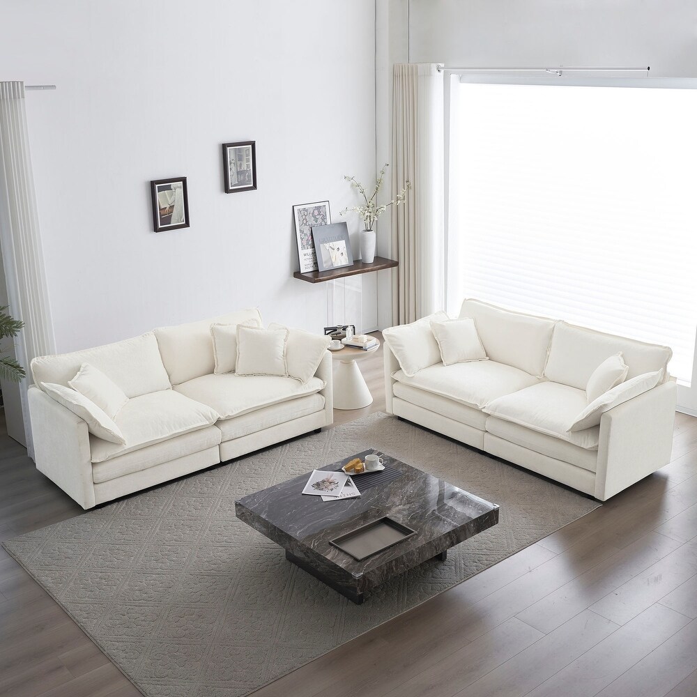 2 Piece Sofa Set  Oversized Sofa Comfy Chenille Deep Seat Sofa Couch with 2 Pieces of 2 Seater Sofa