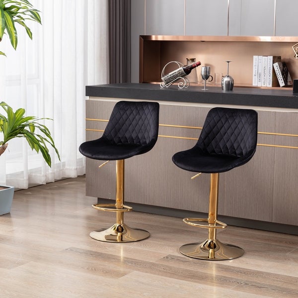 Set of 2 Bar Stools，with Chrome Footrest and Base Swivel Height Adjustable