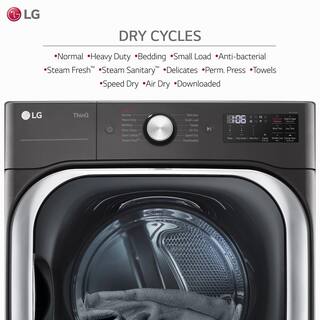 LG 9 cu. ft. Large Capacity Vented Smart Stackable Gas Dryer with Sensor Dry TurboSteam Extra Cycles in Black Steel DLGX8901B