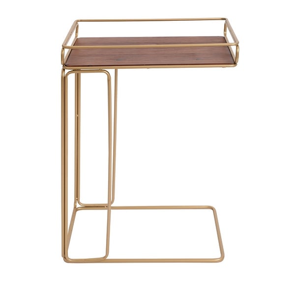 C Shape Minimalist Wood Side Tray Table with Metal Frame