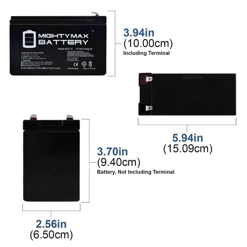 MIGHTY MAX BATTERY 12V 9Ah SLA Battery Replacement for HR-1234W-F2 - 10 Pack MAX3876894