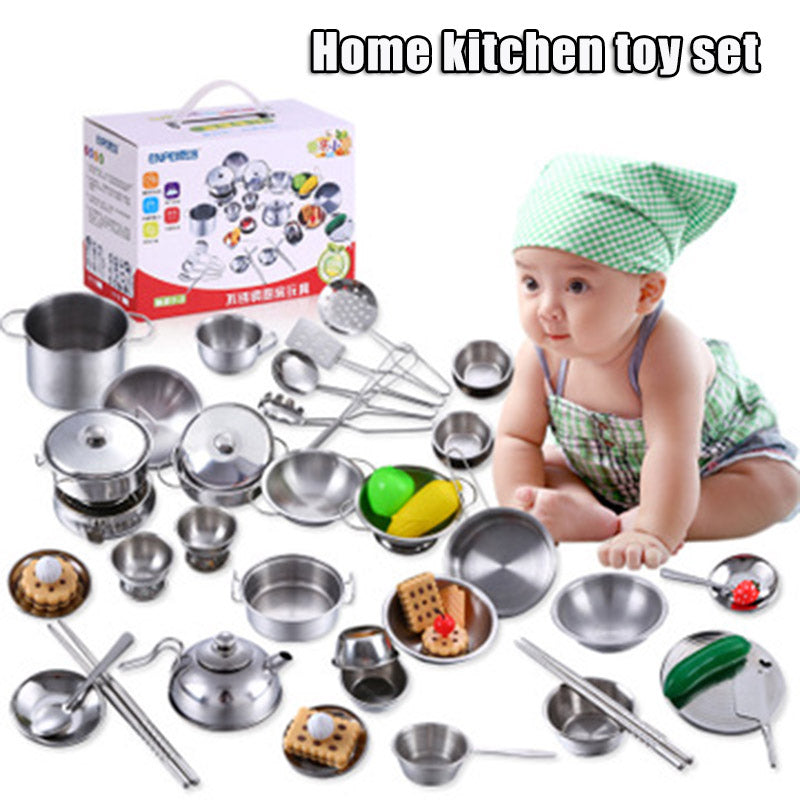 16Pcs Set Stainless Steel Play Cooking Toy Kids Kitchenware Roleplay Toddler Playhouse Game for Children