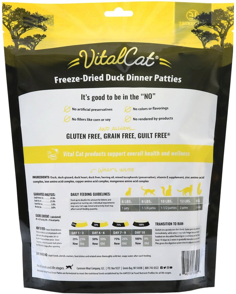 Vital Essentials Duck Dinner Patties Grain-Free Limited Ingredient Freeze-Dried Cat Food