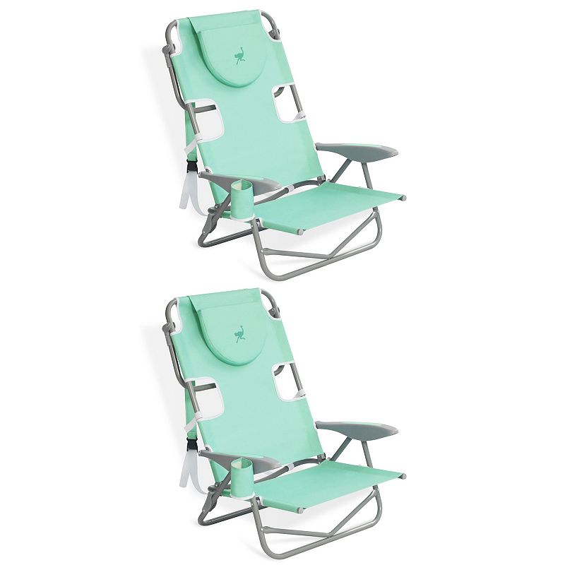 Ostrich On Your Back Folding Reclining Outdoor Camping Lawn Chair， Teal (2 Pack)