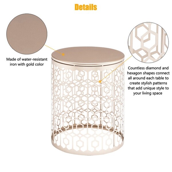 c Metal Accent End Table Metal Top Nesting Side Gold Hollow Cylindrical Side Tables