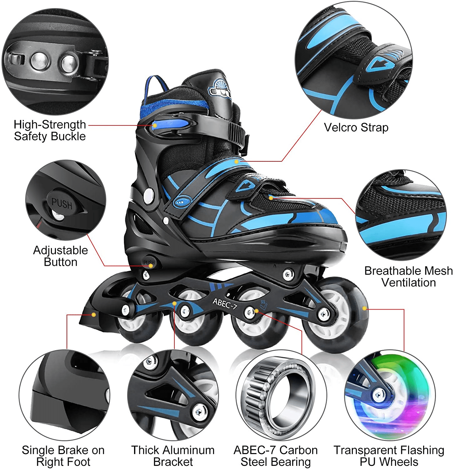 Newest Inline Skates， Adjustable Roller Skates Blade Light Up Flashing Skates Wheels Inline Skates Blades for for Kids，Children，Adults，Teens，Men，Women Beginner