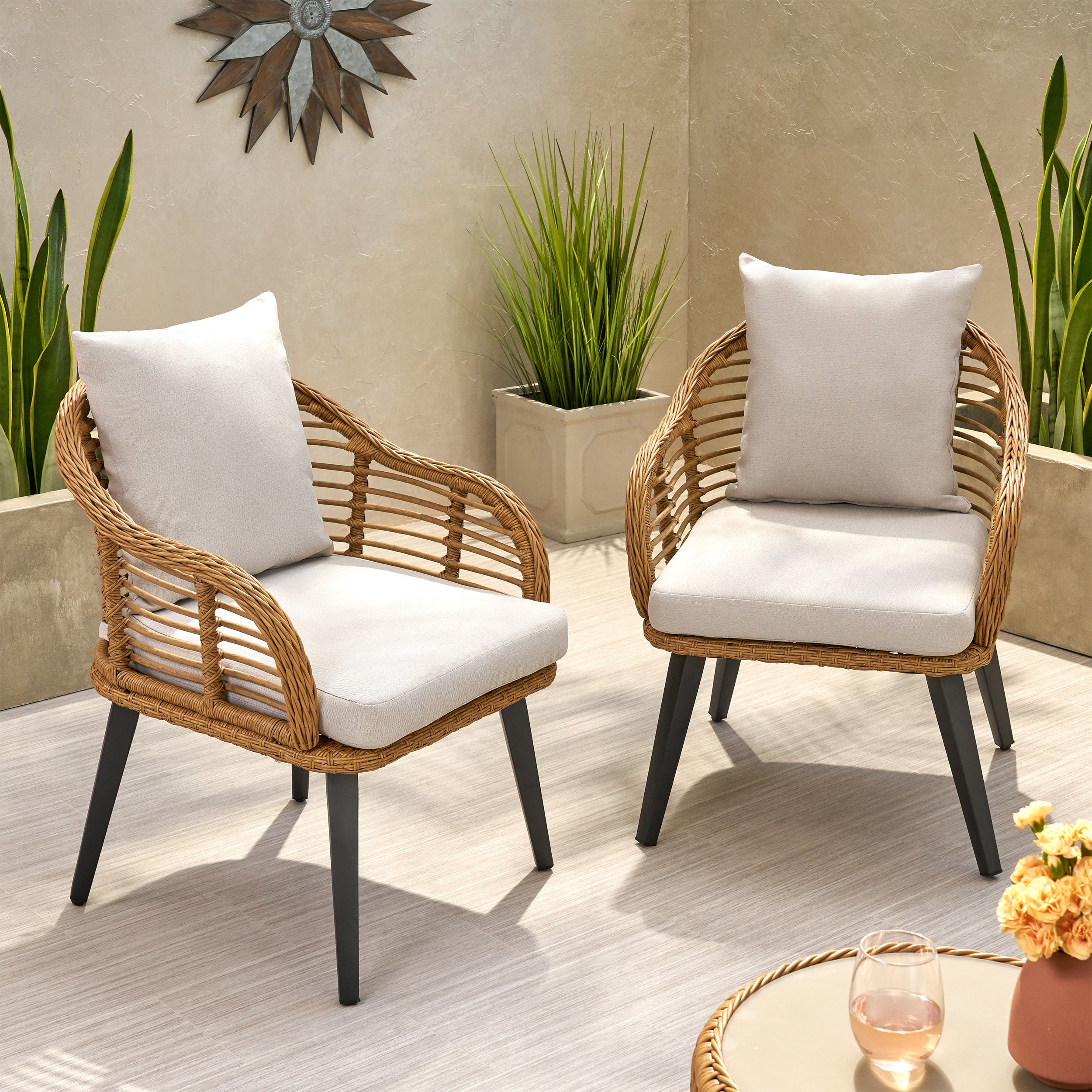 Madison Outdoor Wicker Club Chairs with Cushions (Set of 2)