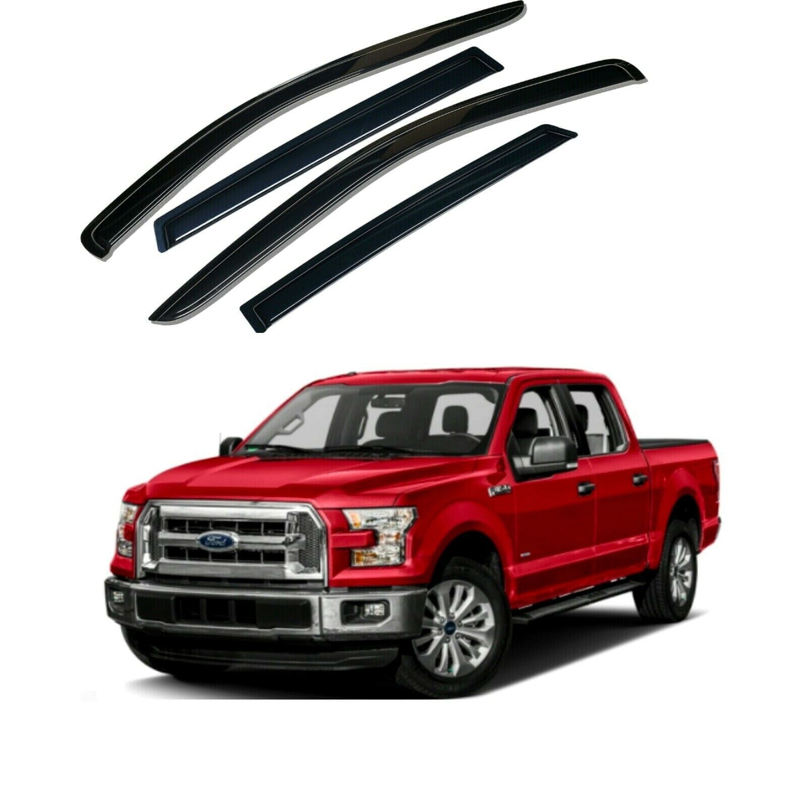 Black Side Window Wind Visors Sun Rain Deflectors Vent Shades Guard for 2015-2020 Ford F150 Super Cab