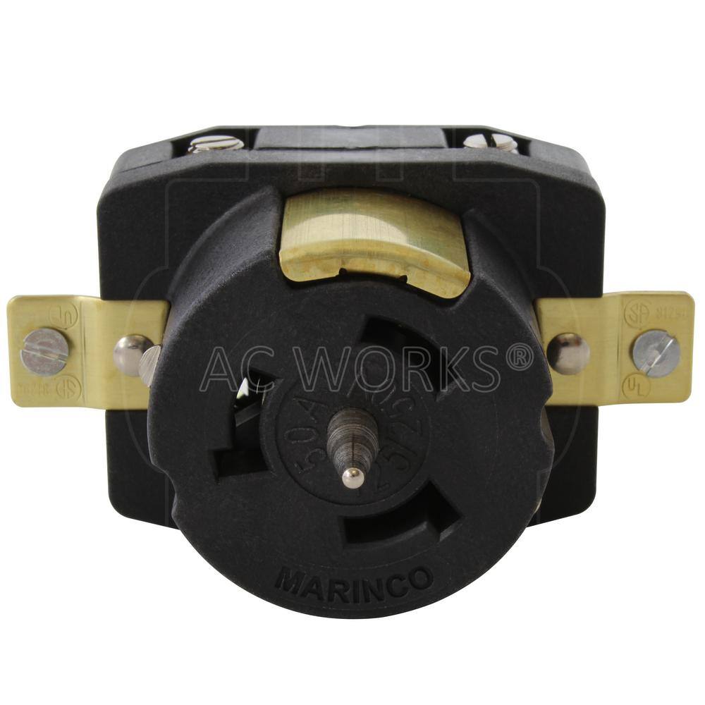 AC WORKS 50 Amp 125250-Volt IndoorOutdoor CS6369 Flush Mount Single Locking Outlet Receptacle in Black CS6369