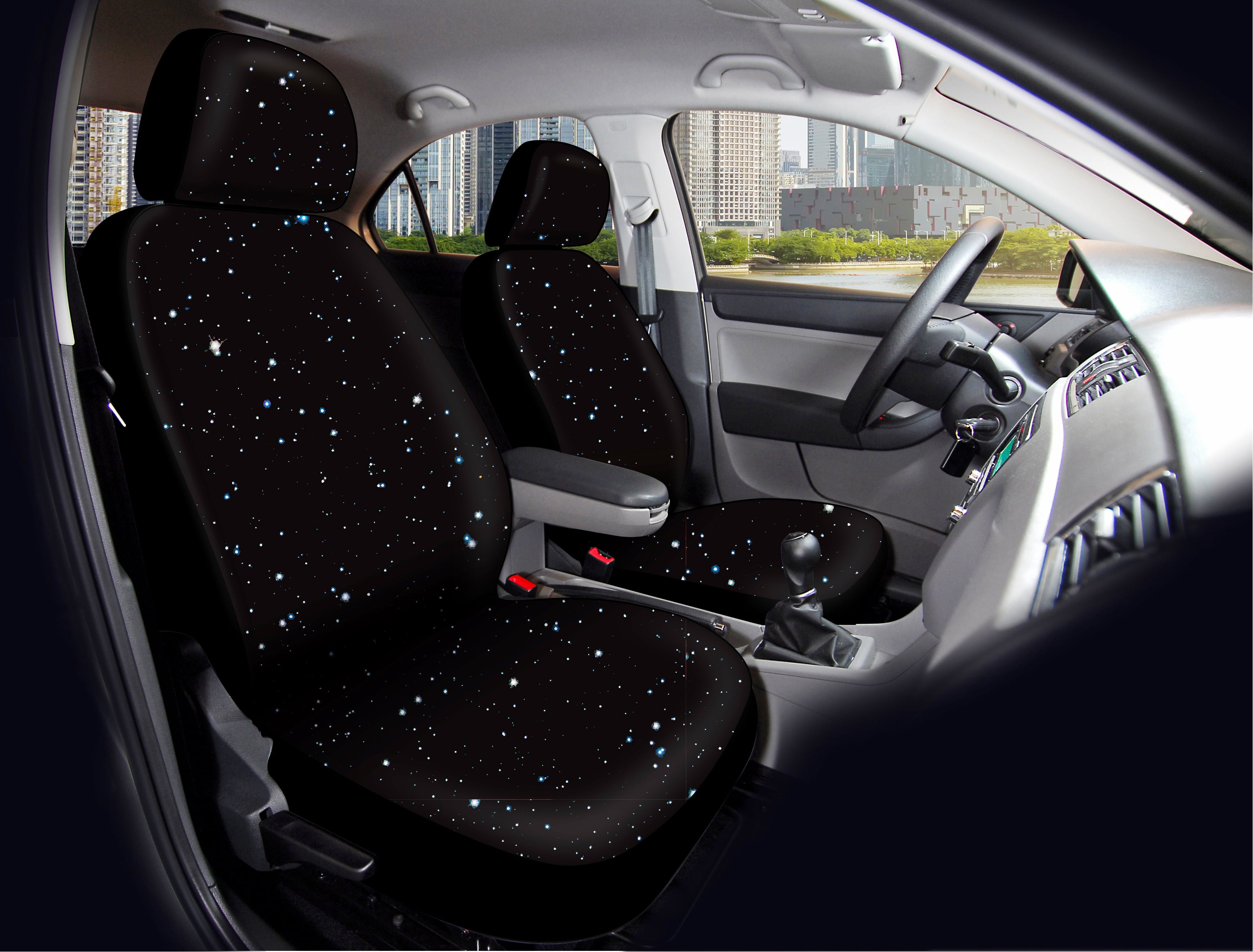 Auto Drive Flat Cloth Starry Galaxy Car Seat Covers， Set of 2， NASAZH35