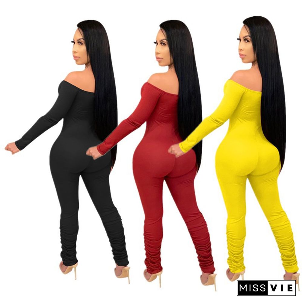 Sexy Women Long Sleeve Off Shoulder Bodycon Party Jumpsuit