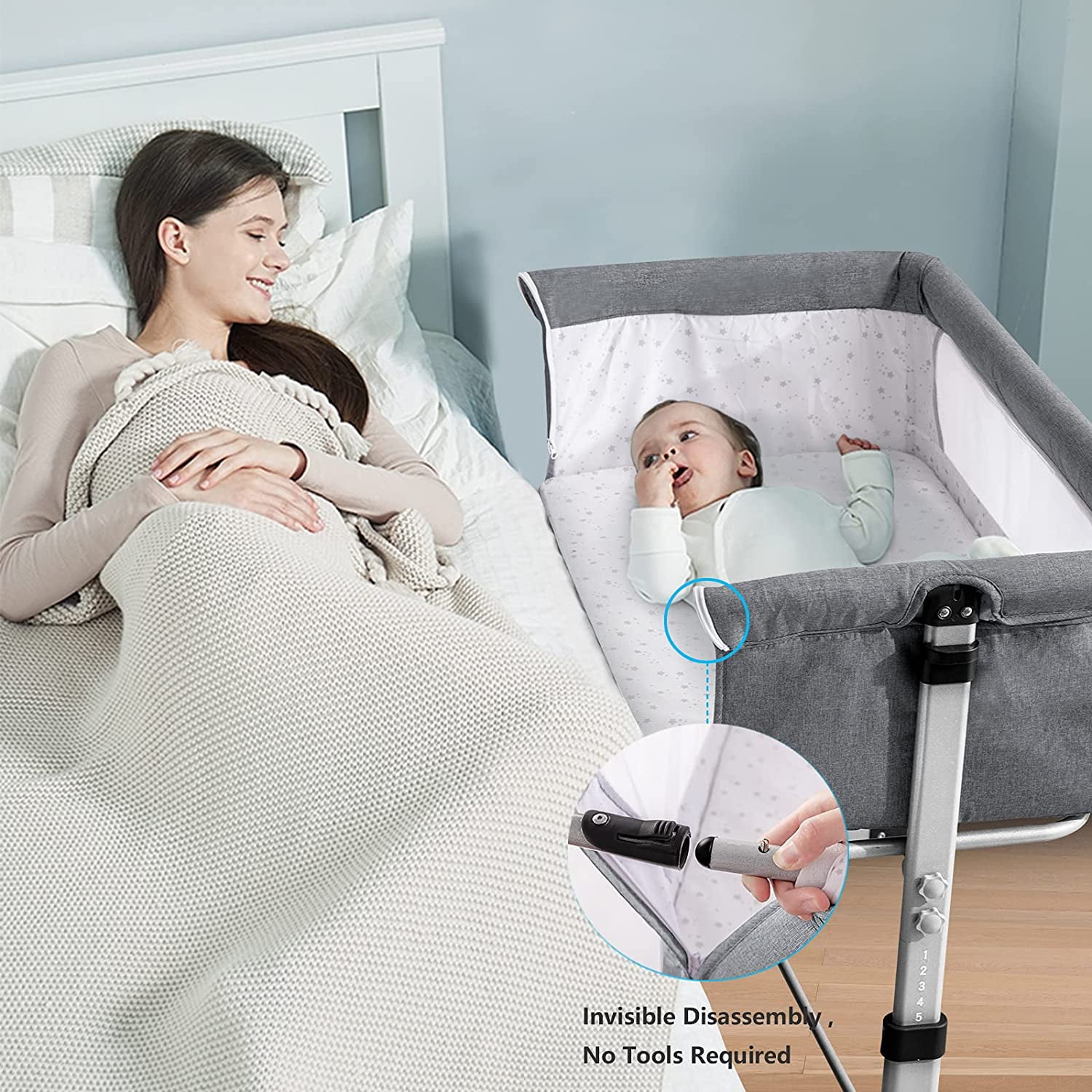 Nordmiex Baby Bassinet 3 in 1 Bedside Sleeper for Newborn / Infant, Gray