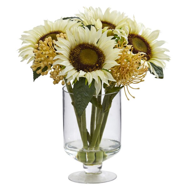 12 Sunflower and Sedum Artificial Arrangement in Vase