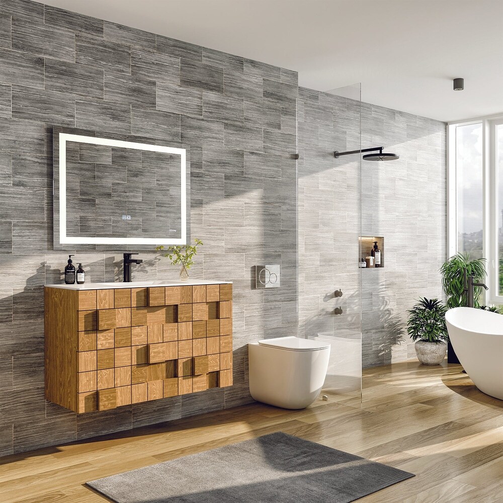 Eviva Mosaic 33 in. Wall Mounted Oak Vanity