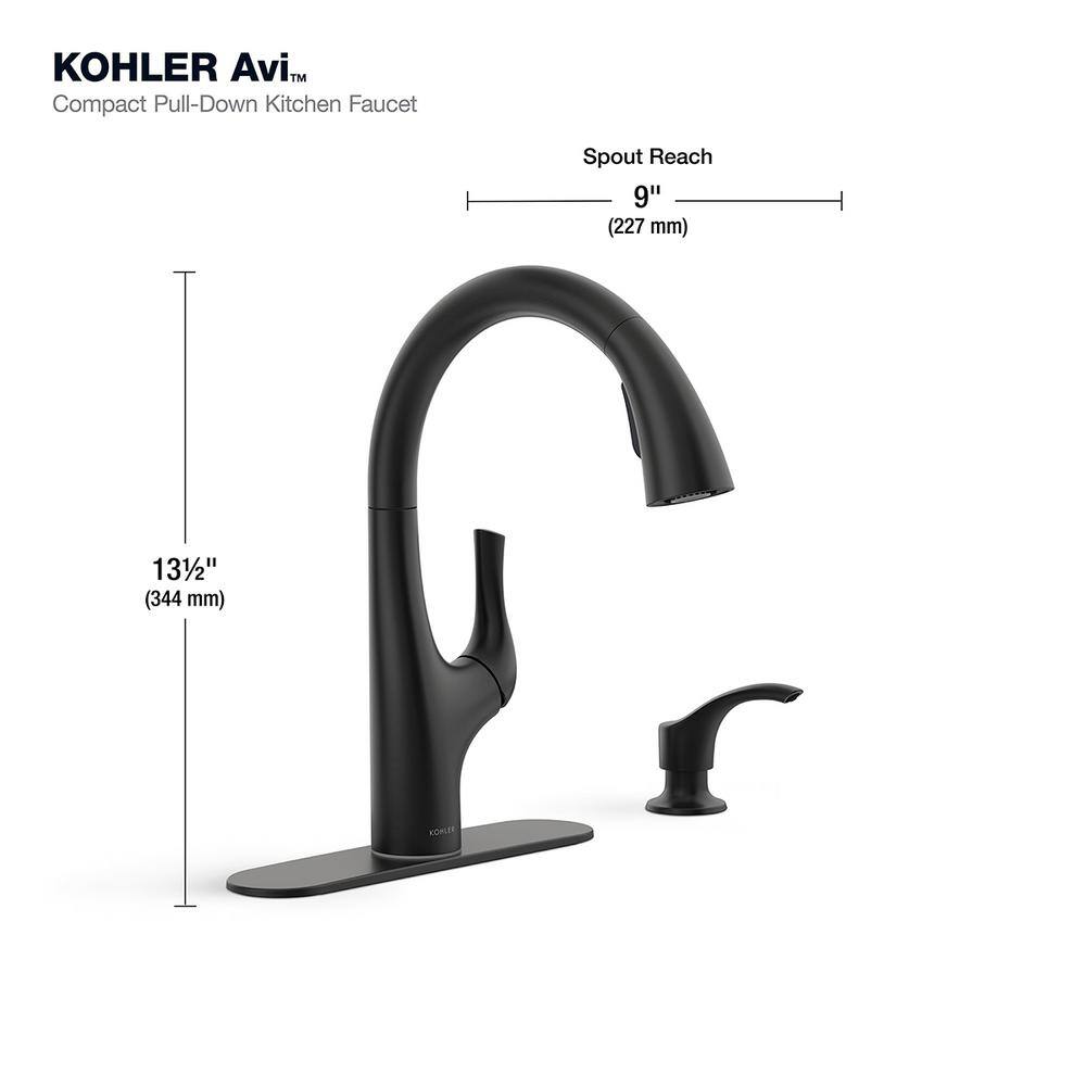 KOHLER Avi Single-Handle Pull Out Sprayer Kitchen Faucet in Matte Black K-R27141-SD-BL