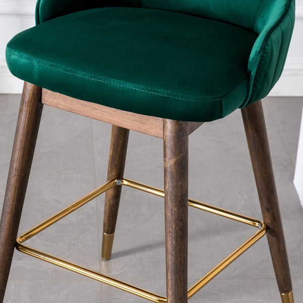 Furniture Leland Fabric Upholstered Counter Height Wingback Stools， Set of 2， Green