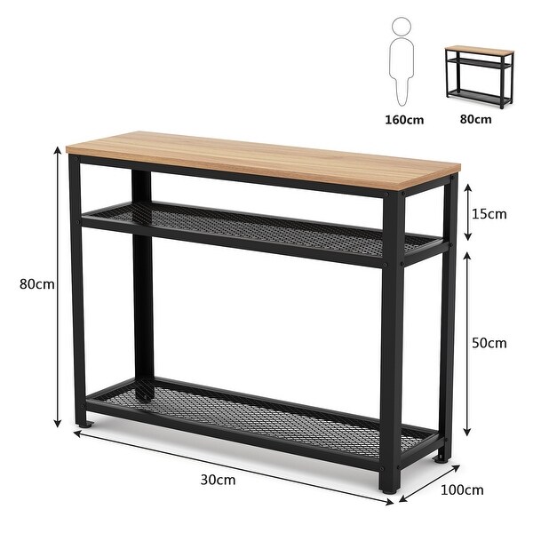 Console Table， Entryway Hallway Table with 2 Mesh Storage Shelves，Sofa Table Behind Couch