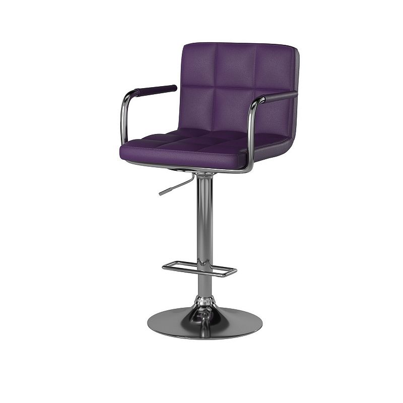 Leatherette Adjustable Bar Stool with Metal Tubular Support， Purple