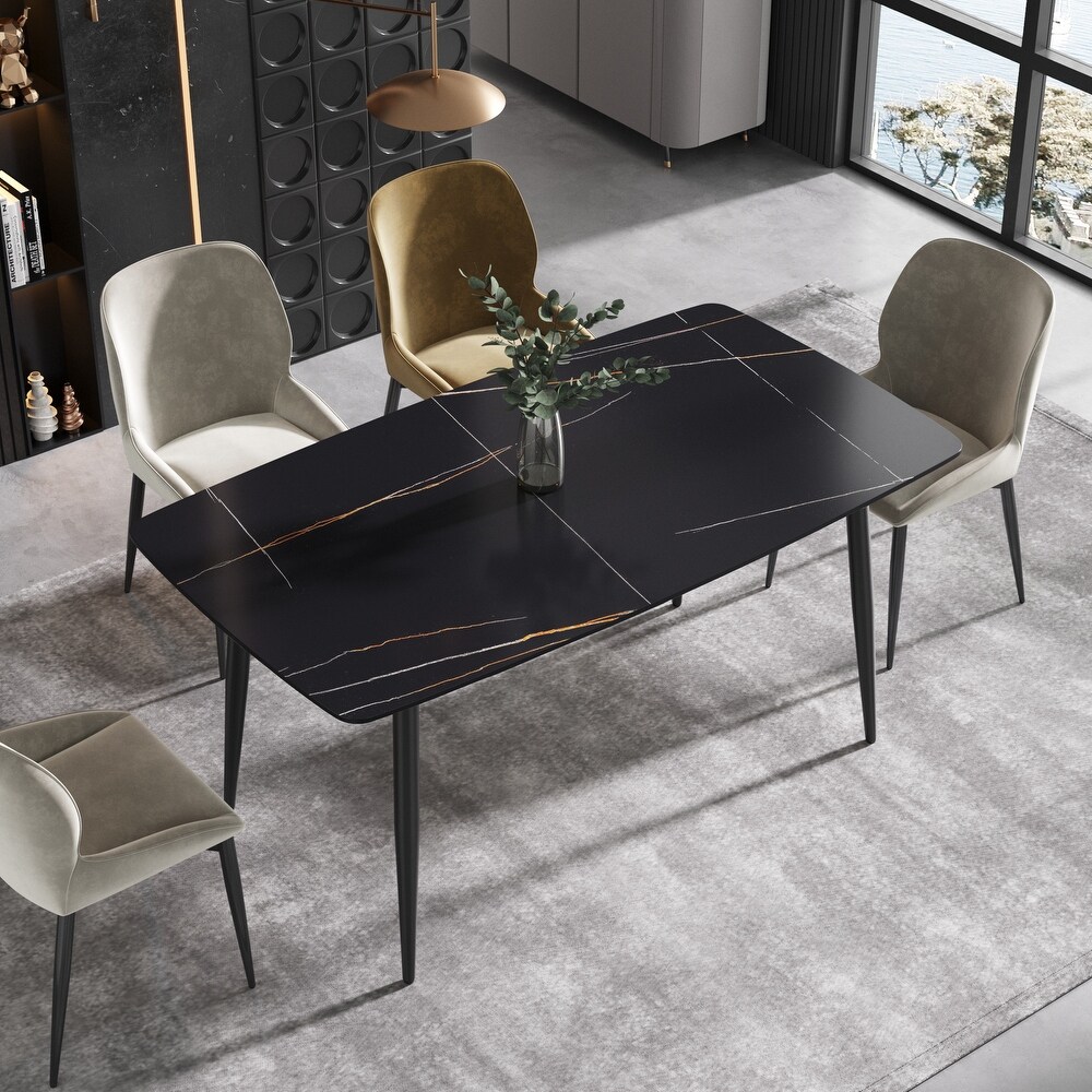 63'' Modern Dining Table，Sintered Stone Tabletop with Black Base