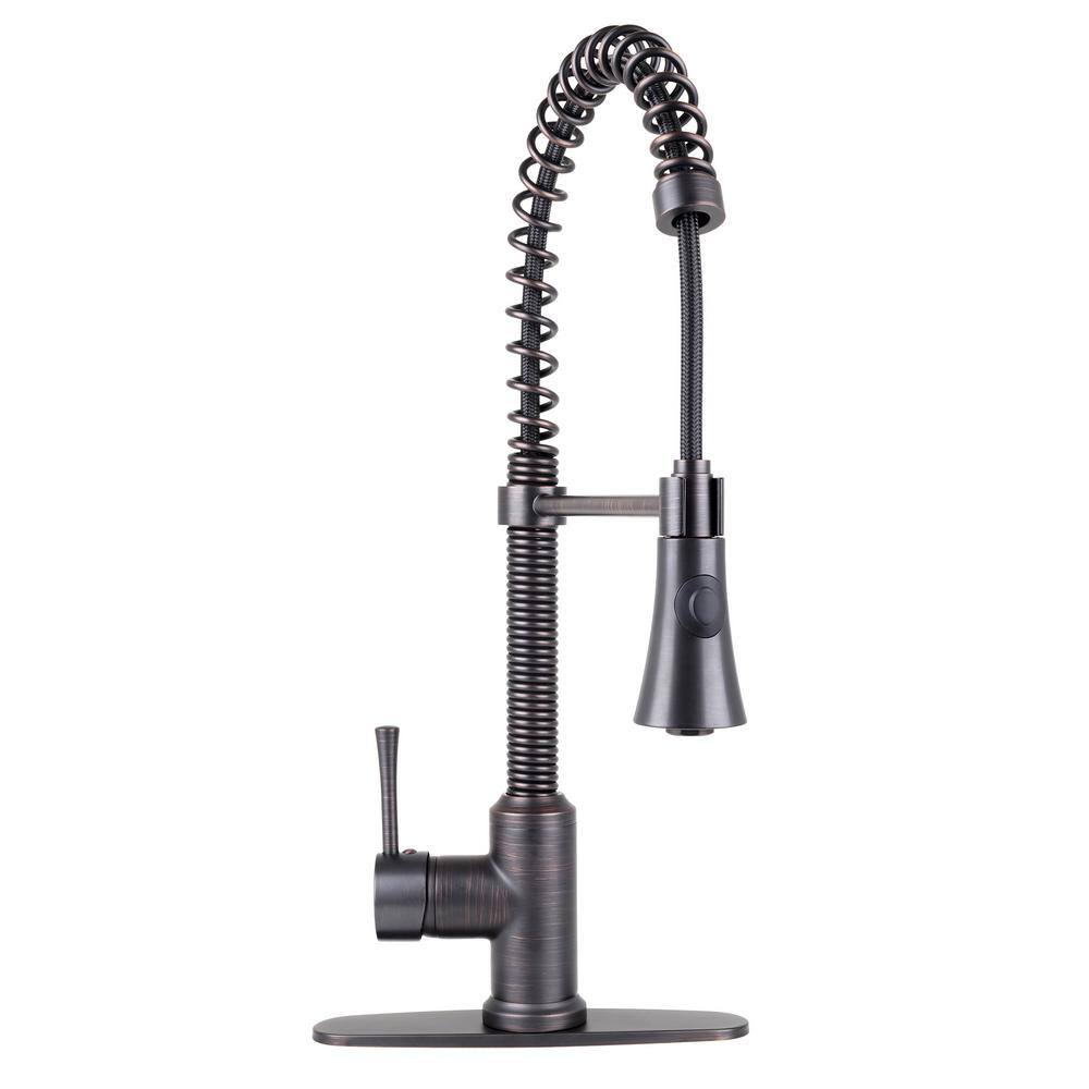 Fontaine by Italia Residential Spring Kitchen Faucet with Cone Spray Head and Deck Plate in Oil Rubbed Bronze N96565C-DP-ORB