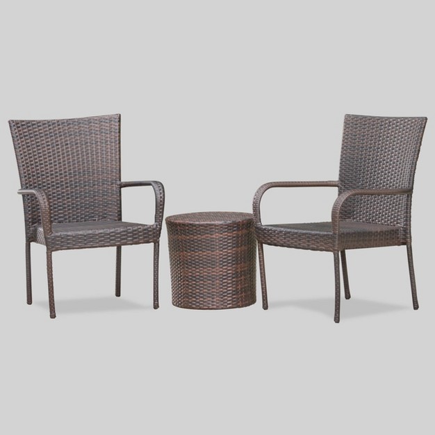 Littleton 3pc All weather Wicker Patio Stacking Chair Chat Set Brown Christopher Knight Home