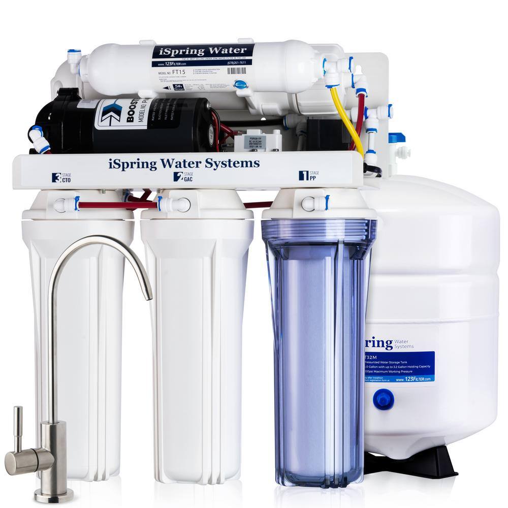 ISPRING Maximum Performance Under Sink Reverse Osmosis Drinking Water Filtration System with Booster Pump RCC7P