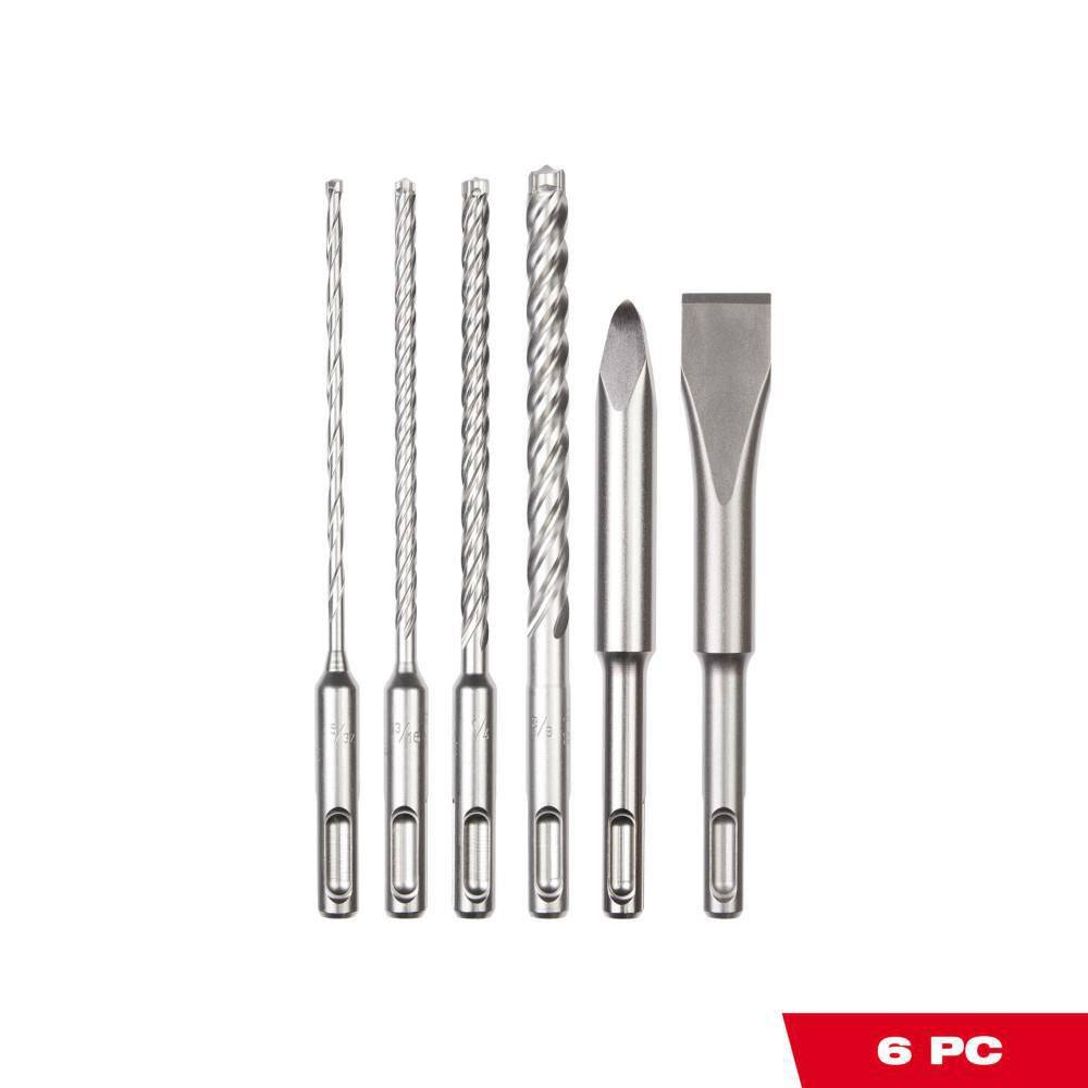 MW 4-Cutter SDS-Plus Carbide Drill Bits with Flat and Bull Point Chisel (6-Piece) 48-20-7662