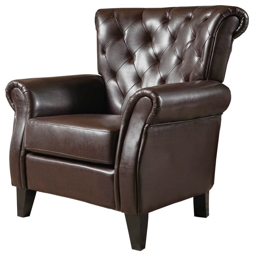 Solvang Contemporary Oversized Tufted Leather Club Chair  Hazelnut Brown   Transitional   Armchairs And Accent Chairs   by GDFStudio  Houzz